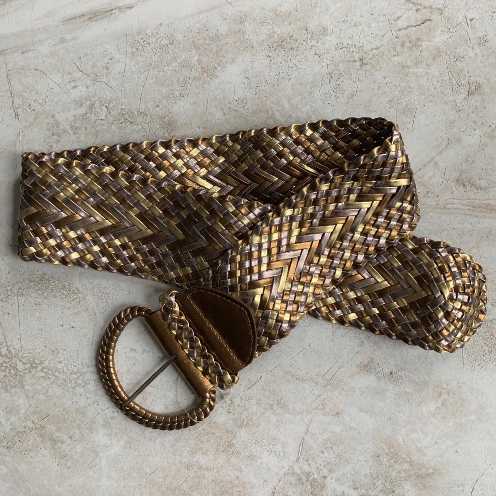 H&M Tri-Color Metallic Wide Woven Boho Belt XS/S - Picture 1 of 8